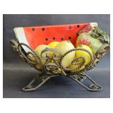 Faux Fruit in Metal Basket