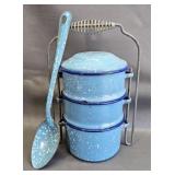 Enamel Graniteware Lunch Transporter w/Spoon