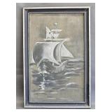 Chalk / Charcoal Art - Sail Ship -Framed