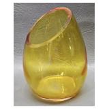 Small Amber Glass Angle Cut Vase
