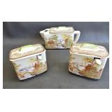 Transferware Condiment Set -Chipped Spout -as is