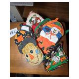 Assorted Holiday Themed Fabric Oven Mitts and Pot