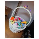 White Wicker Easter Basket with Assorted Crocheted