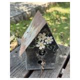 Weathered Hand-Painted Floral Metal Birdhouse Styl