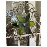 Rustic Metal Scrollwork and Green Stained Glass Fl