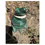 Glazed Green Ceramic Frog Garden Statue
