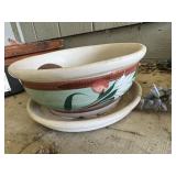 Hand-Painted Ceramic Oval Planter with Saucer