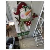 Metal Snowman and Cardinal Christmas Garden Stake
