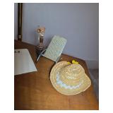 Miniature Decorative Straw Hat with Blue Ribbon an