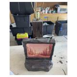 Rustic Wood Table Lamp with Winter Landscape Print