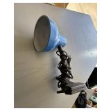 Blue Metal Clip-On Task Lamp with Flexible Neck