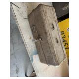 Vintage Metal Cantilever Tackle Box with Fishing G