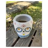 Ceramic Sugar Skull Planter Pot with Floral Design