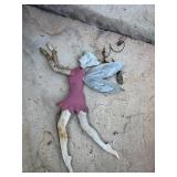 Weathered Painted Metal Fairy Figurine with Hangin