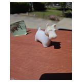 White Scottish Terrier Dog Figurine with Gold Coll