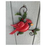 Red Cardinal Bird Wall Hanging with Holly and Berr