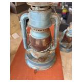Distressed Blue Metal Kerosene Lantern with Dark G