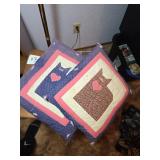 Pair of Handmade Quilted Cat Theme Throw Pillows