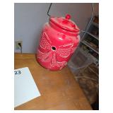 Red Ceramic Lantern with Cut-Out Pattern and Wire