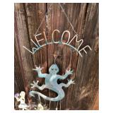 Weathered Metal Welcome Sign with Lizard Hanging D