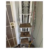 Distressed White Metal and Wood 4-Tier Shelf Unit