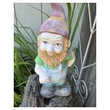 Weathered Garden Gnome Statue with Pointed Hat