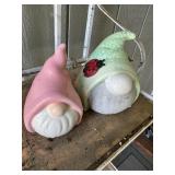 Pair of Decorative Garden Gnomes with Pink and Gre