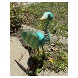 Metal Teal Bird Garden Ornament with Spring Neck