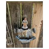 Weathered Painted Wooden Chicken Hanging Decor wit