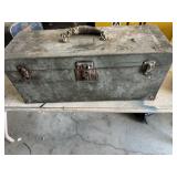 Vintage Rusted Metal Toolbox Filled with Assorted