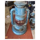 Vintage DIETZ Blue Lantern with Red Glass Globe