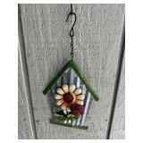 Decorative Metal Birdhouse Hanging Ornament with F