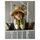 Decorative Sitting Scarecrow Girl Figure with Stra
