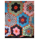 Handmade Multi-Color Hexagon Patchwork Quilt