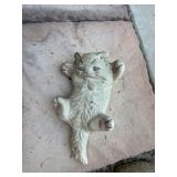 Relaxed White Cat Garden Statue Figurine with Blue