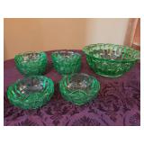 Green Glass Bowls -  4.5”D & 9”D