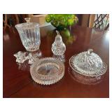 Glass Candle Holders, Ash Tray, Compote, Misc