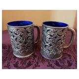 Pair of Blue Glass Insert Mugs