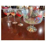 (3) Painted Wine Glasses and Fruit Bowl