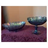Carnival Glass Fruit Bowl & Stand