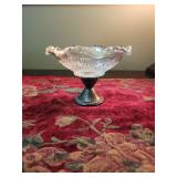 Cut Glass Bowl with Weighted Sterling Silver Base - 4'H