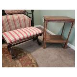 Oak Side Table (22'x15'x27') and Dressing Stool  on Casters (28'x14'x18')