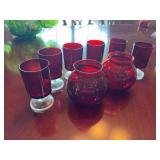 Red Glass Cups and Vases