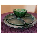 Green Glass Serving Platter - 14”D