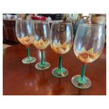 (4) Hand Painted Sun Flower Wine Glasses