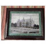 Framed Black and White Picture of Cathedral Style Builder