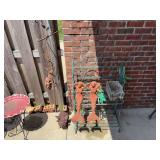 Wire Shelf with Iron Pig Iron Mermaids and Iron Wind Chimes