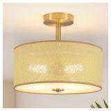 3 Lights Rattan Light Fixtures Ceiling Mount, Gold