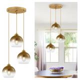 Modern Gradient Gold Glass Pendant Light,3-Light G