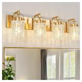 4 Light Crystal Glass Vanity Light, Gold Bathroom
